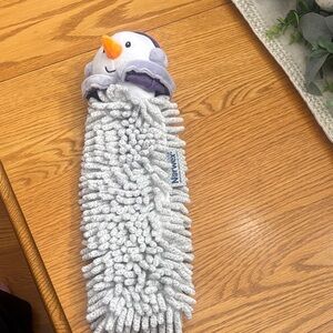 Norwex Gray Chenille Snowman Duster with Purple Hat